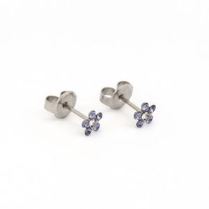 Studex Stainless Steel Daisy Tanzanite APR Crystal Ear Piercing Earring